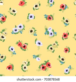 Seamless pattern in small pretty flowers. Poppy bouquets. Liberty style millefleurs. Floral background for textile, wallpaper, pattern fills, covers, surface, print, wrap, scrapbooking, decoupage.