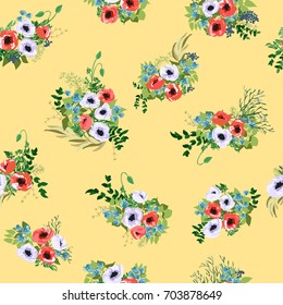 Seamless pattern in small pretty flowers. Poppy bouquets. Liberty style millefleurs. Floral background for textile, wallpaper, pattern fills, covers, surface, print, wrap, scrapbooking, decoupage.