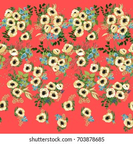 Seamless pattern in small pretty flowers. Poppy bouquets. Liberty style millefleurs. Floral background for textile, wallpaper, pattern fills, covers, surface, print, wrap, scrapbooking, decoupage.