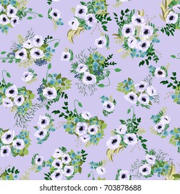 Seamless pattern in small pretty flowers. Poppy bouquets. Liberty style millefleurs. Floral background for textile, wallpaper, pattern fills, covers, surface, print, wrap, scrapbooking, decoupage.