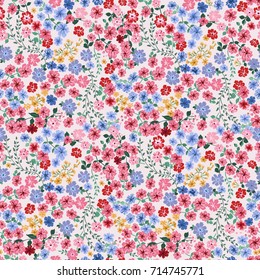 Seamless pattern in small pretty flowers. Liberty style millefleurs. Floral background for textile, wallpaper, pattern fills, covers, surface, print, wrap, scrapbooking, decoupage.