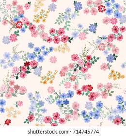 Seamless pattern in small pretty flowers. Liberty style millefleurs. Floral background for textile, wallpaper, pattern fills, covers, surface, print, wrap, scrapbooking, decoupage.