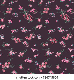 Seamless pattern in small pretty flowers. Liberty style millefleurs. Floral background for textile, wallpaper, pattern fills, covers, surface, print, wrap, scrapbooking, decoupage.