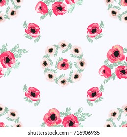 Seamless pattern in small pretty flowers. Poppy bouquets. Liberty style millefleurs. Floral background for textile, wallpaper, pattern fills, covers, surface, print, wrap, scrapbooking, decoupage.