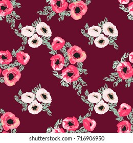 Seamless pattern in small pretty flowers. Poppy bouquets. Liberty style millefleurs. Floral background for textile, wallpaper, pattern fills, covers, surface, print, wrap, scrapbooking, decoupage.