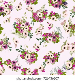 Seamless pattern in small pretty flowers. Poppy bouquets. Liberty style millefleurs. Floral background for textile, wallpaper, pattern fills, covers, surface, print, wrap, scrapbooking, decoupage.