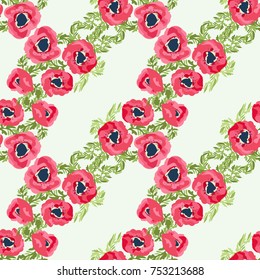 Seamless pattern in small pretty flowers. Poppy bouquets. Regular order millefleurs. Floral background for textile, wallpaper, pattern fills, covers, surface, print, wrap, scrapbooking, decoupage.