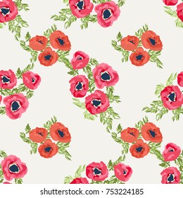 Seamless pattern in small pretty flowers. Poppy bouquets. Regular order millefleurs. Floral background for textile, wallpaper, pattern fills, covers, surface, print, wrap, scrapbooking, decoupage.