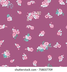 Seamless pattern in small pretty flowers. Cute bouquets. Liberty style millefleurs. Floral background for textile, wallpaper, pattern fills, covers, surface, print, wrap, scrapbooking, decoupage.