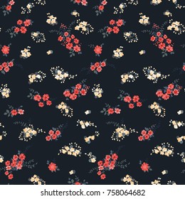 Seamless pattern in small pretty flowers. Cute bouquets. Liberty style millefleurs. Floral background for textile, wallpaper, pattern fills, covers, surface, print, wrap, scrapbooking, decoupage.