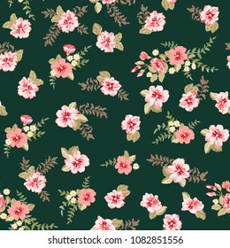 Seamless pattern in small pretty wild flowers. Cute bouquets. Liberty style millefleurs. Floral background for textile, wallpaper, pattern fills, covers, surface, print, wrap, scrapbooking, decoupage