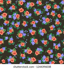 Seamless pattern in small pretty wild flowers. Cute bouquets. Liberty style millefleurs. Floral background for textile, wallpaper, pattern fills, covers, surface, print, wrap, scrapbooking, decoupage