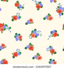 Seamless pattern in small pretty wild flowers. Cute bouquets. Liberty style millefleurs. Floral background for textile, wallpaper, pattern fills, covers, surface, print, wrap, scrapbooking, decoupage