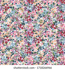 Seamless pattern in small pretty wild flowers. Cute bouquets. Liberty style millefleurs. Floral background for textile, wallpaper, pattern fills, covers, surface, print, wrap, scrapbooking, decoupage