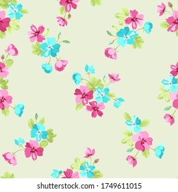 Seamless pattern in small pretty wild flowers. Cute bouquets. Liberty style millefleurs. Floral background for textile, wallpaper, pattern fills, covers, surface, print, wrap, scrapbooking, decoupage