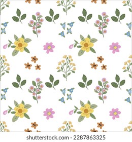 Seamless pattern in small pretty wild flowers. Cute bouquets. Liberty style millefleurs. Floral background for textile, wallpaper, pattern fills, covers, surface, print, wrap, scrapbooking