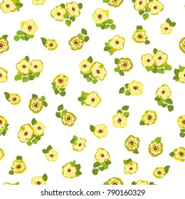 Seamless pattern in small pretty wild yellow flowers. Cute bouquets. Liberty style millefleurs. Floral background for textile, wallpaper, covers, surface, print, wrap, scrapbooking, decoupage