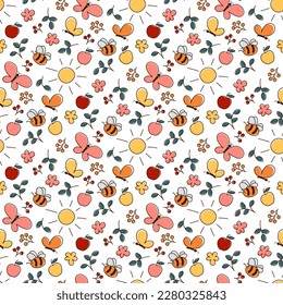 seamless pattern small print with colorful doodle nature elements