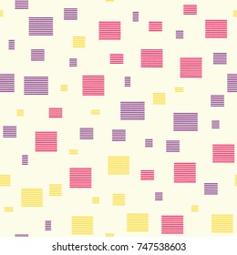 Seamless pattern with small rectangles made of stripes on a beige background. Repeating vector pattern.