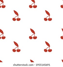 Seamless pattern with small red cherries on the white background