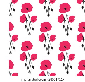 Seamless pattern with small red poppy flowers