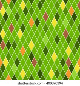 Seamless pattern of small rhombuses in green colors with some colored rhombus