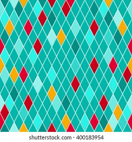 Seamless pattern of small rhombuses in turquoise colors with some colored rhombus