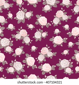 Seamless Pattern Small Roses On Burgundy Stock Vector (Royalty Free ...