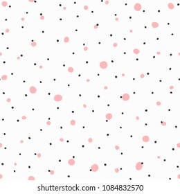 Seamless Pattern With Small Rounded Spots. Irregular Colored Polka Dot. Endless Girly Print. Modern Vector Illustration.