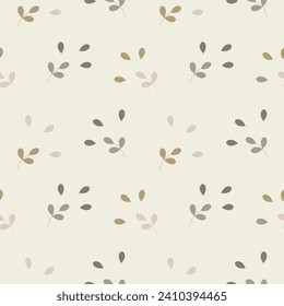 Seamless pattern, small scattered leaves on a light background. Background, textile, vector