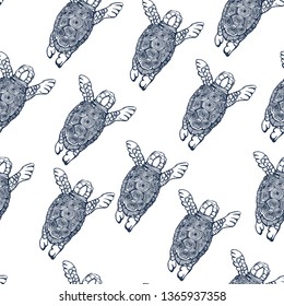 seamless pattern, small sea turtles,vector,hand drawing