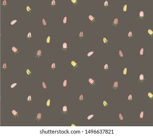 Seamless pattern of small simple cute flowers. Hand-drawn for your design in a romantic style in light pastel pink and yellow colors.