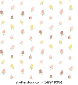 Seamless pattern of small simple cute flowers. Hand-drawn for your design in a romantic style in light pastel pink and yellow colors.
