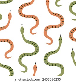 Seamless pattern with small snakes. Vector flat background. Mystical print in boho style 