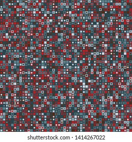 Seamless pattern. Small squares and circles of different colors lined up in rows and forming a chaotic pattern. Colors suitable for fashion items. Editable.