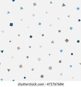 Seamless pattern with small squares and triangles on a gray background. Vector repeating texture.