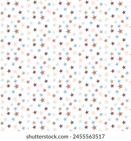  Seamless pattern of small stars in pastel brown and blue, on a white background. It is a flat vector illustration with simple shapes in the cute, kid's style.

