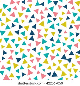 Seamless pattern with small triangles of fresh colors on a white background