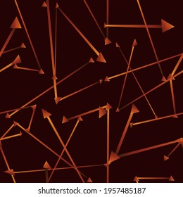 seamless pattern of small triangular nodes and lines connecting them red-yellow on a dark background for website design and for prints on fabric and walls