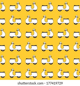 Seamless pattern with small vespa scooters on yellow background 