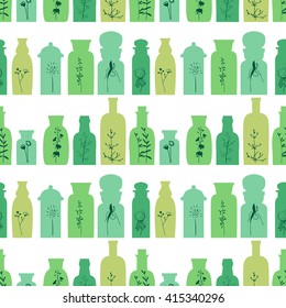 Seamless pattern with small vintage bottles. Endless texture for your design