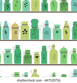 Seamless pattern with small vintage bottles. Endless texture for your design