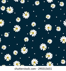 seamless pattern with small watercolor camomile on a blue background