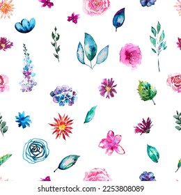 Seamless pattern small watercolor flowers. Vector illustration. Floral bouquet vector background
