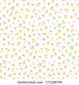 Seamless pattern of small watercolor tulips on a white background