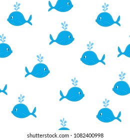 Seamless pattern of a small whale on a white background. For print. Baby Wallpapers.