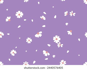 Seamless pattern with small white flower on purple background vector illustration.  