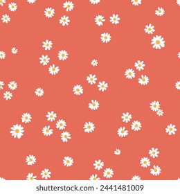 Seamless pattern with small white flower on red background vector. 