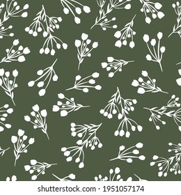 Seamless Pattern Small White Flowers Green Background Design Vector Illustration