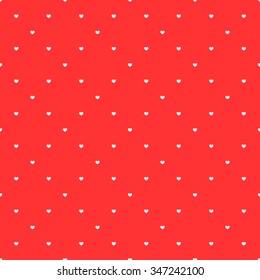Seamless pattern with small white hearts on a bright red background.